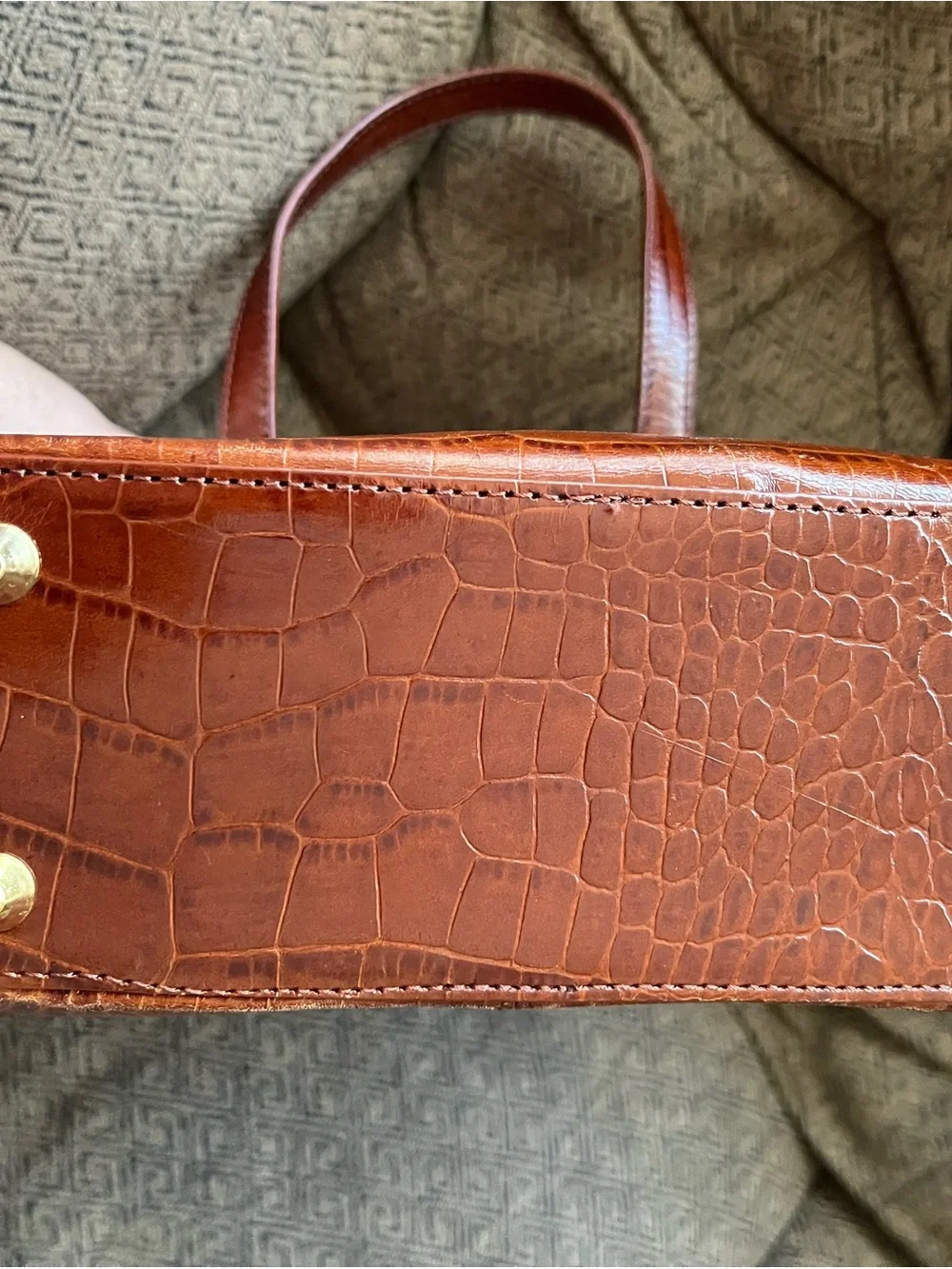 Valerie Stevens Genuine Leather Brown Croc-Embossed Dome Satchel